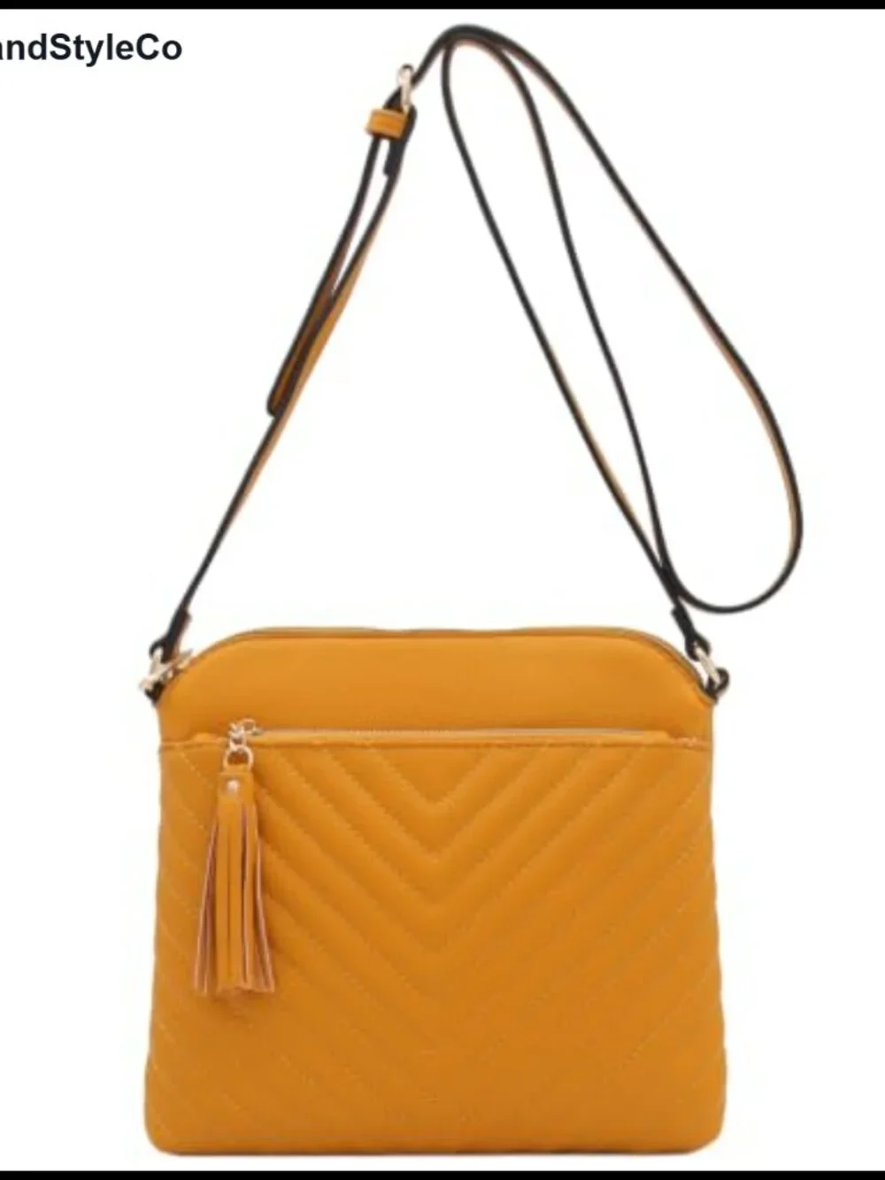 Faux Leather Chevron Quilted Crossbody Bag with Tassel, Adjustable Strap